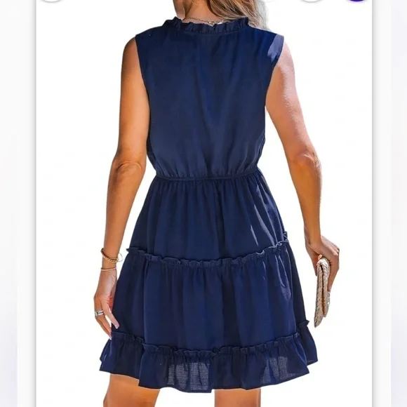NWT Cupshe Tiered Ruffled Tie Neck Mini Dress Size L - Picture 2 of 6